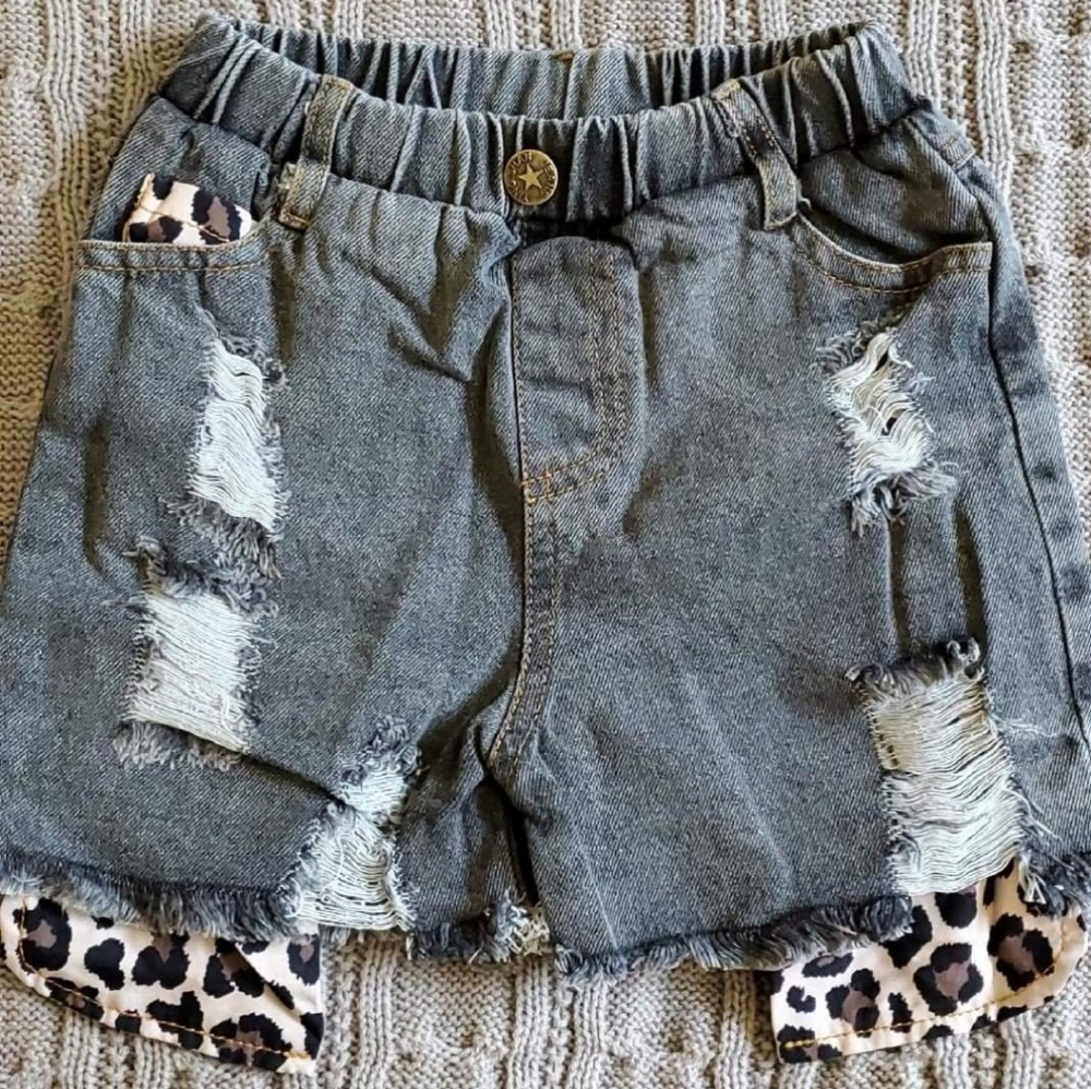 Dark Denim Leopard Print Shorts
